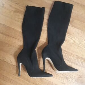 Zara Black Suede Heeled Stiletto Fitted Boots